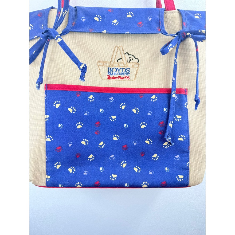 Boyds Bearcountry Basket Fest 06 Canvas Tote Bag Red Paw‎ Print Handles - Picture 3 of 9